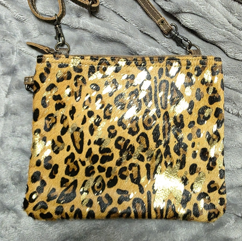 Myra Leopard Print Heiron And Gold Crossbody